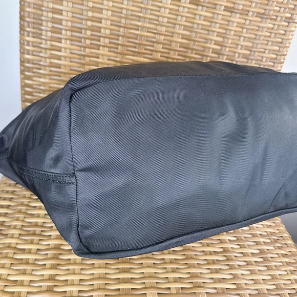 Lauren Ralph Lauren Black Nylon Shoulder Tote Bag Purse Brown Leather Trim - Picture 9 of 16